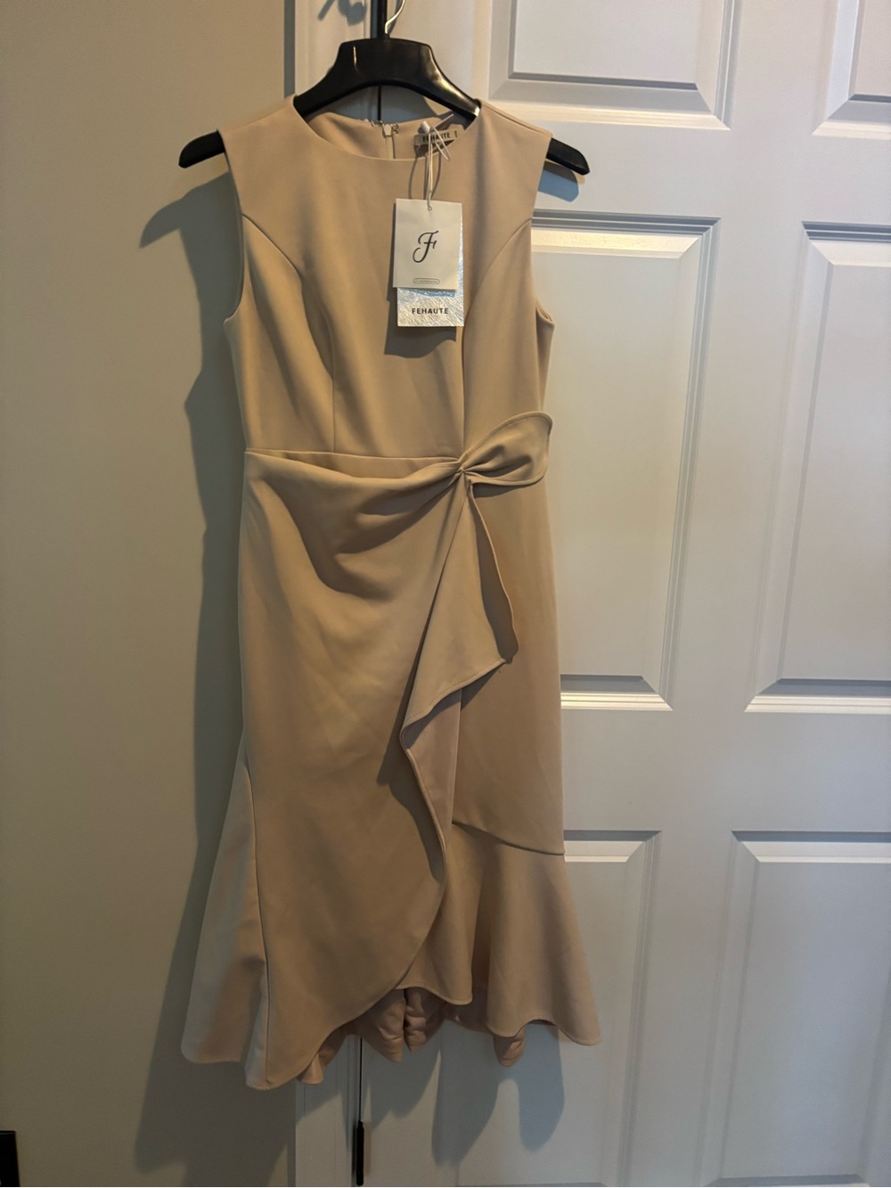 Feminine Knot-Detail Midi Dress in Beige by JF